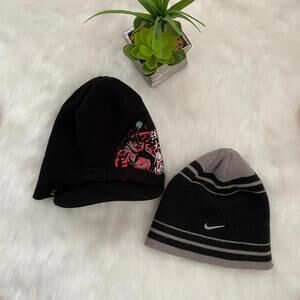 Set of Two Knit Hats Including Nike Beanie and Black Knit Cap with Visor